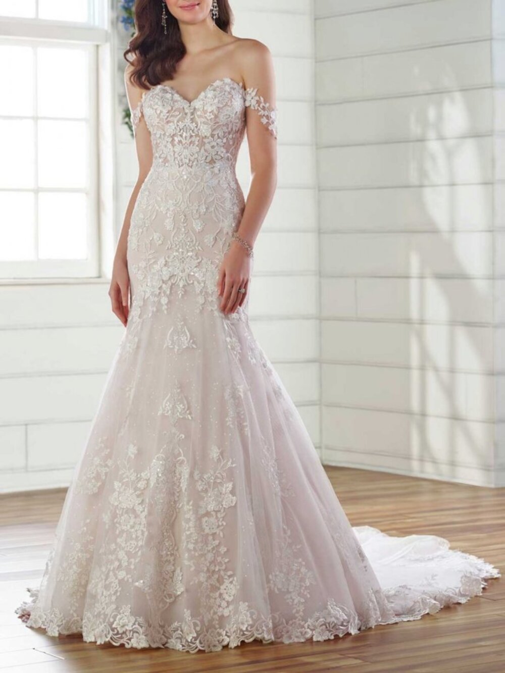 Ivory Silver Lace and Ivory Tulle over Moscato Gown wedding dress